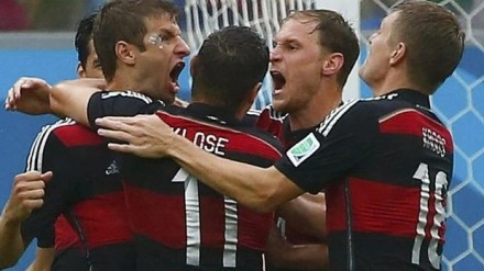 Fourth goal of the World Cup - Thomas Mueller celebrates his win. Photo Reuters, Sydney Morning Herald